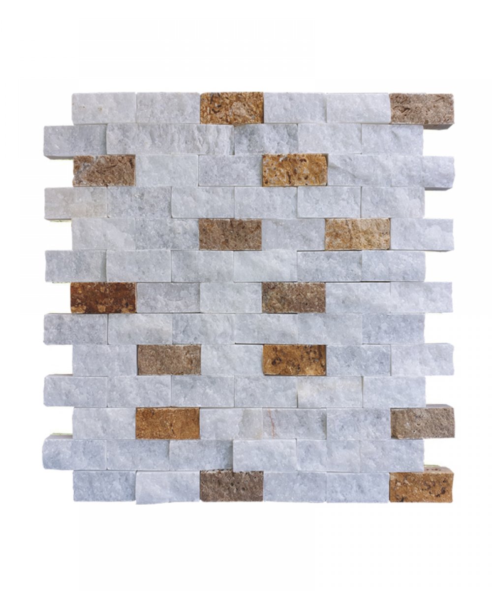 DYD02 Doğal Taş Beyaz Kahverengi Traverten Patlatma Taş Duvar Kaplama	